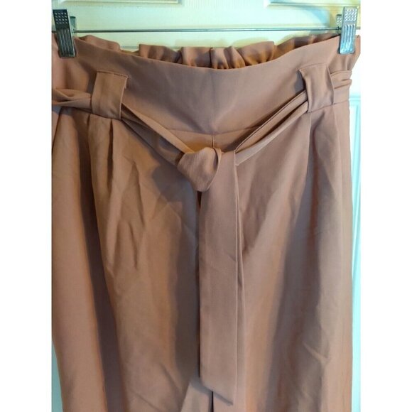 Grace Karen Pants Blush/ Pink Paperbag Waist Cropped Tie Ankles Belt Sz XL - Picture 2 of 10